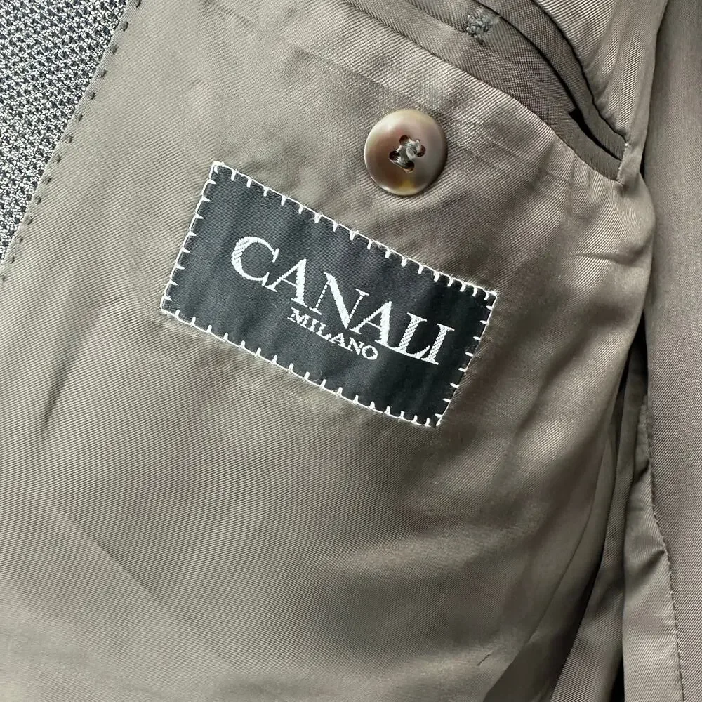 Canali Mens 42R EU52 Double Breasted Sport Coat Jacket Wool Checked Brown Italy